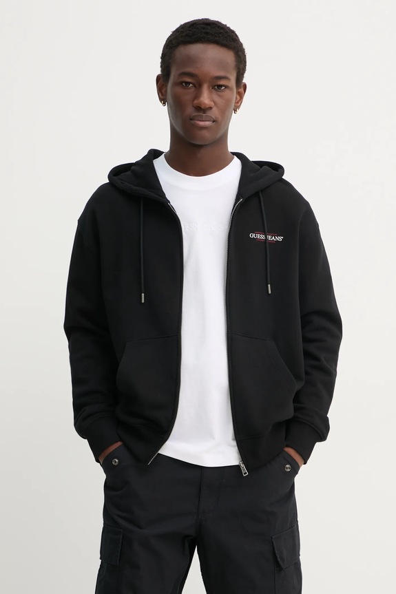 Bavlněná mikina Guess Jeans s kapucí černá M5RQ45.KCPR1