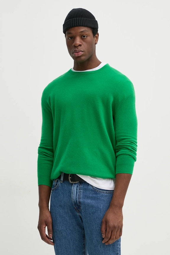 American Vintage sweter wełniany okrągły zielony MRAX18AE25