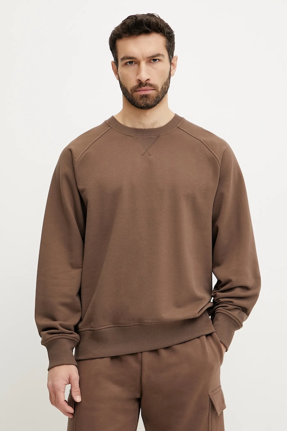Βαμβακερή μπλούζα The North Face Relaxed χωρίς κουκούλα καφέ NF0A8C361OI1