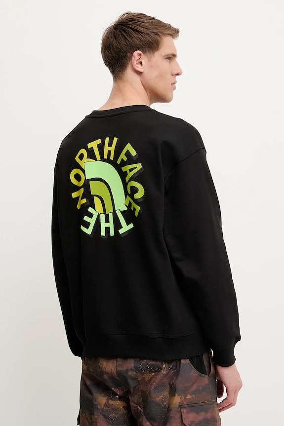Bavlněná mikina The North Face Nuptse Oversized bez kapuce černá NF0A8C3UJK31