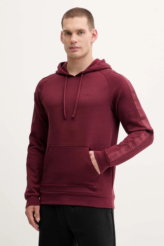 HUGO bluza bawełniana LIAM Hoodie z kapturem bordowy 50540921