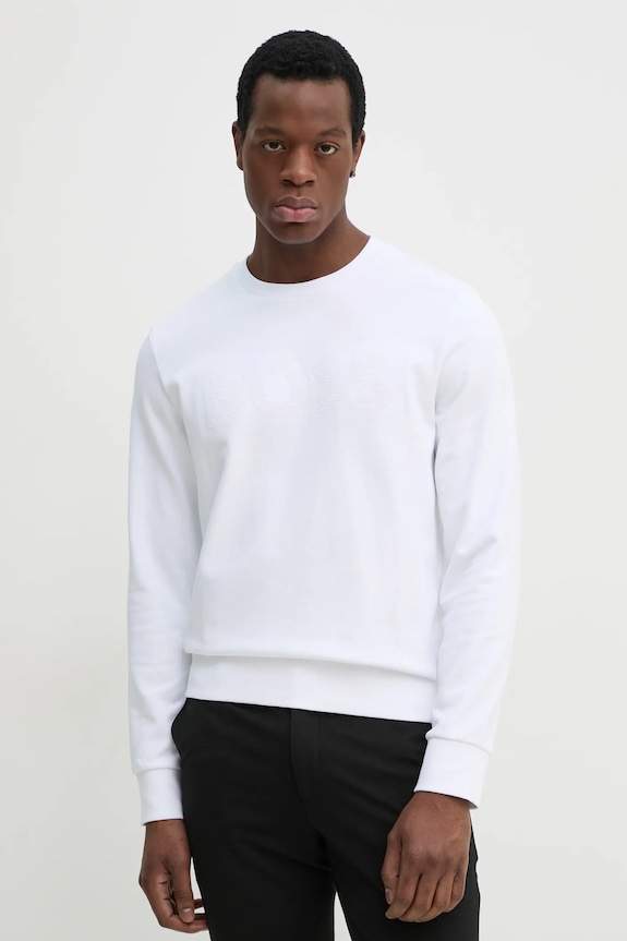 BOSS bluza bawełniana aplikacja biały 50536797