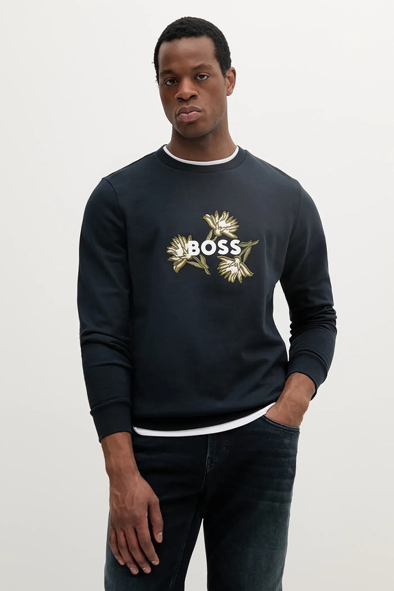 BOSS bluza bawełniana aplikacja granatowy 50536797