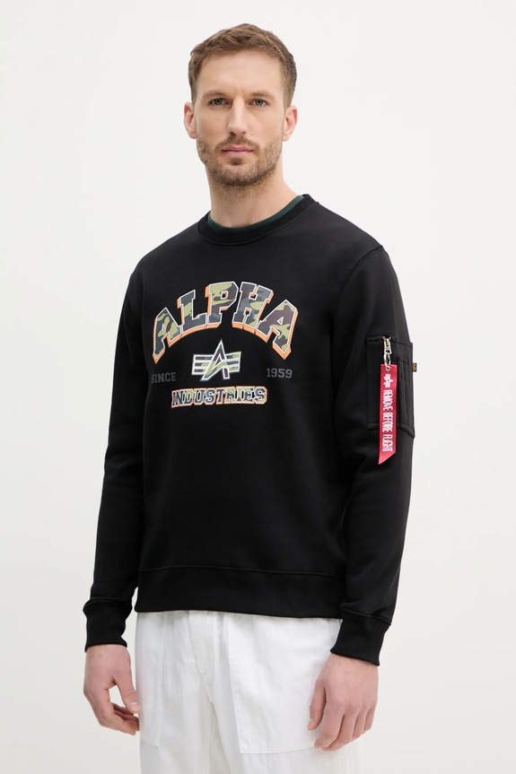 Mikina Alpha Industries College Camo Sweater bez kapuce černá 146306