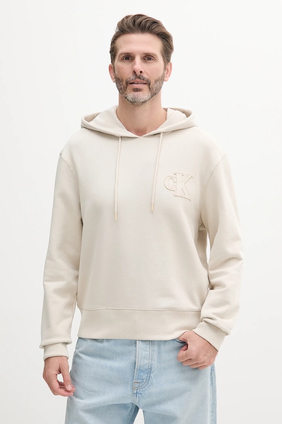 Calvin Klein Jeans hanorac de bumbac imprimeu bej J30J327245