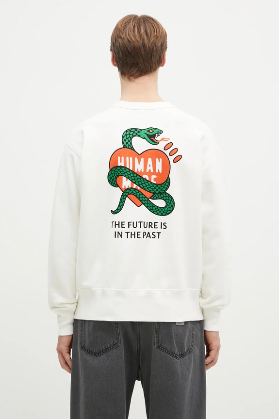 Human Made felpa in cotone TSURIAMI SWEATSHIRT sovrastampa bianco HM29CS011