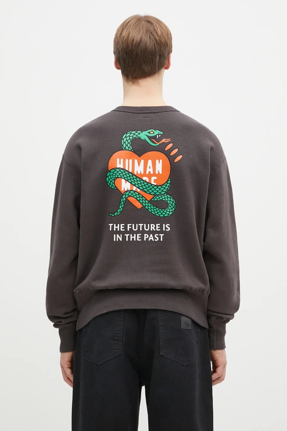 Human Made felpa in cotone TSURIAMI SWEATSHIRT sovrastampa marrone HM29CS011