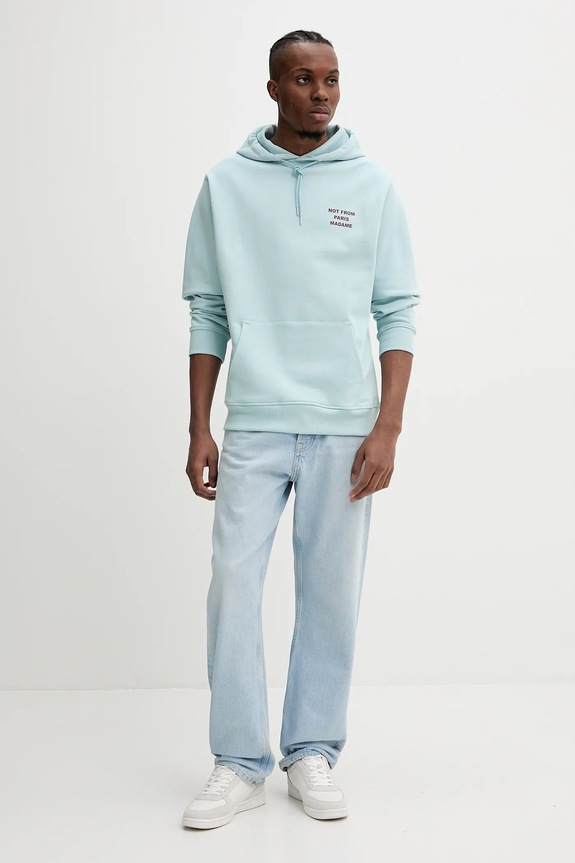 Drôle de Monsieur cotton sweatshirt Le Hoodie Slogan G.HO162.CO127.LBE turquoise SS25