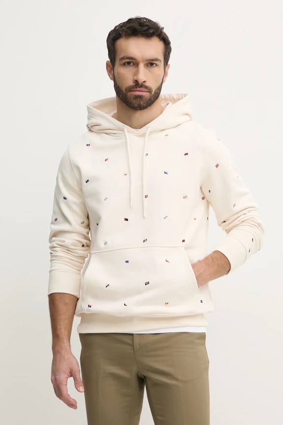Tommy Hilfiger bluza bawełniana z kapturem beżowy MW0MW39310