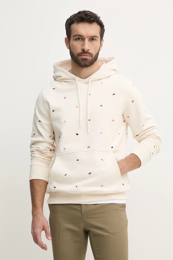 Tommy Hilfiger bluza bawełniana z kapturem beżowy MW0MW39310