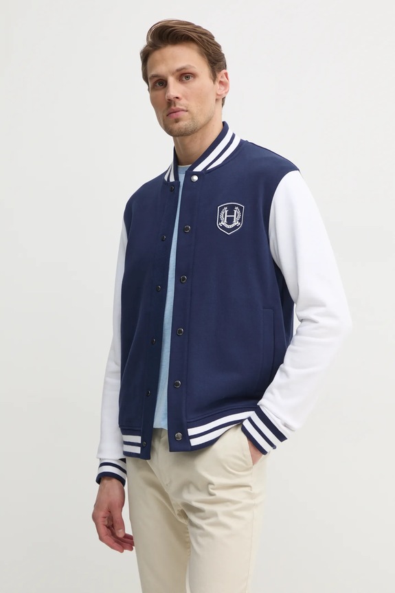 Bombažen pulover Hackett London Brez kapuce mornarsko modra HM581349