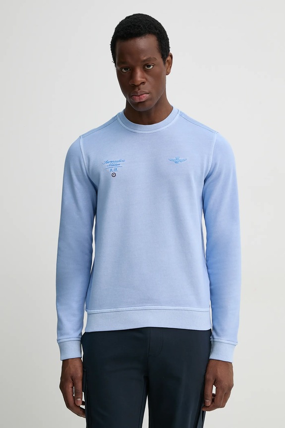 Bavlněná mikina Aeronautica Militare bez kapuce modrá FE1991F583