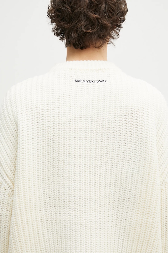 Пуловер с вълна MKI MIYUKI ZOKU Chunky Rib Knit Crewneck бежов CHUNKY.RIB.KNIT.CREWNE.
