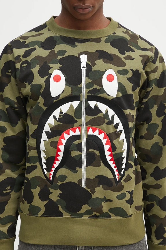 A Bathing Ape felpa in cotone 1St Camo Shark Crewneck verde 1K80113010