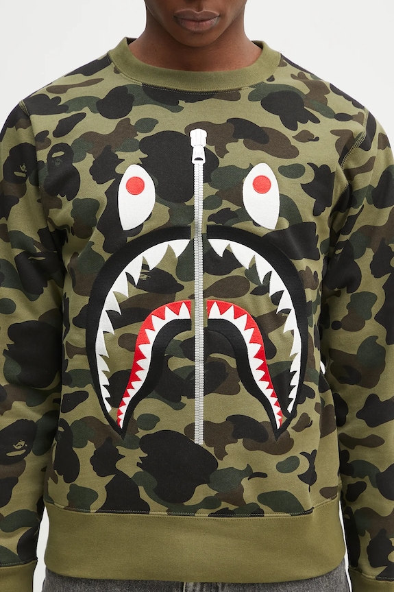 A Bathing Ape felpa in cotone 1St Camo Shark Crewneck verde 1K80113010