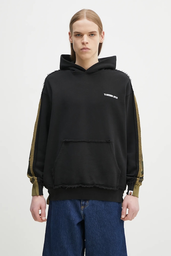 A Bathing Ape bluza 1St Camo Blocking Raw Edge z kapturem czarny 1L30114313