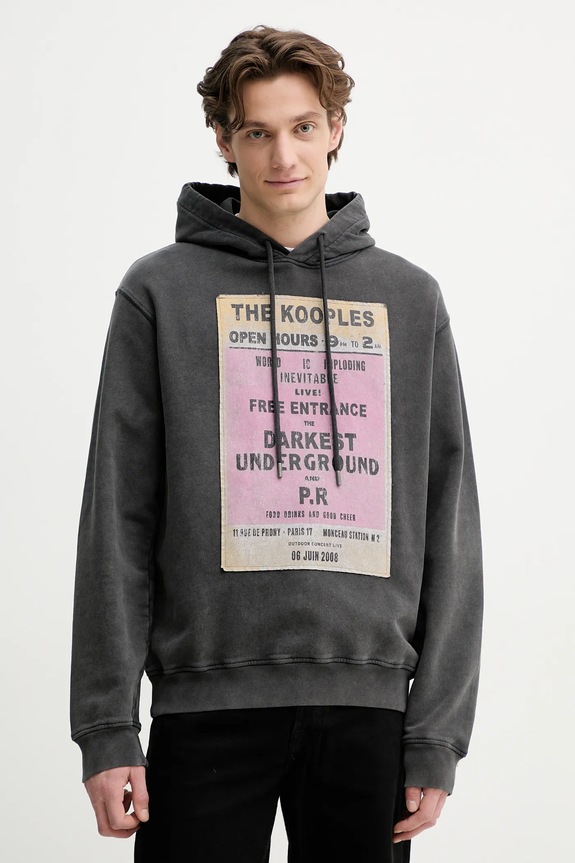 Pamučna dukserica The Kooples print siva HSWE30013K