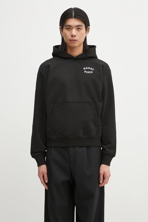 Памучен суичър Kenzo изчистен черен FF55SW2724MC.99J