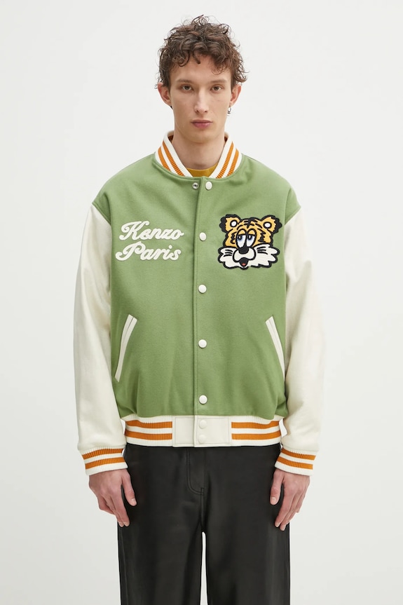 Bunda bomber s prímesou vlny Kenzo x Verdy s prímesou vlny zelená FF58BL1509OH.48