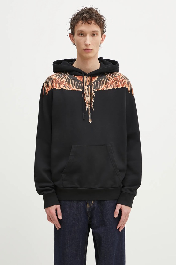 Marcelo Burlon hanorac de bumbac Icon Wings Regular Hoodie Black Orange print negru CMBB007S25FLE0011020