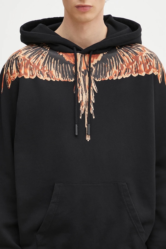 Marcelo Burlon hanorac de bumbac Icon Wings Regular Hoodie Black Orange negru CMBB007S25FLE0011020