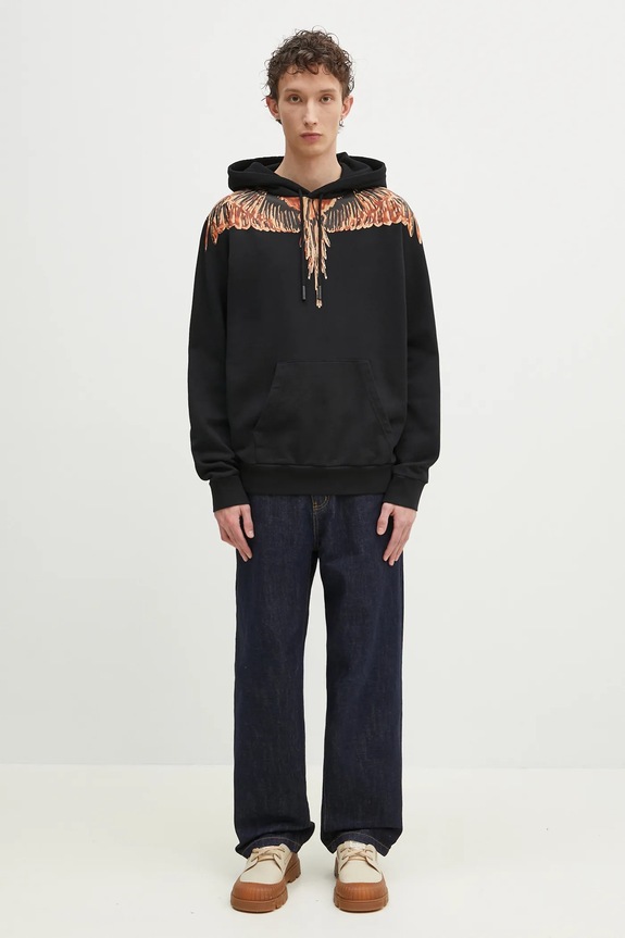 Marcelo Burlon hanorac de bumbac Icon Wings Regular Hoodie Black Orange CMBB007S25FLE0011020 negru