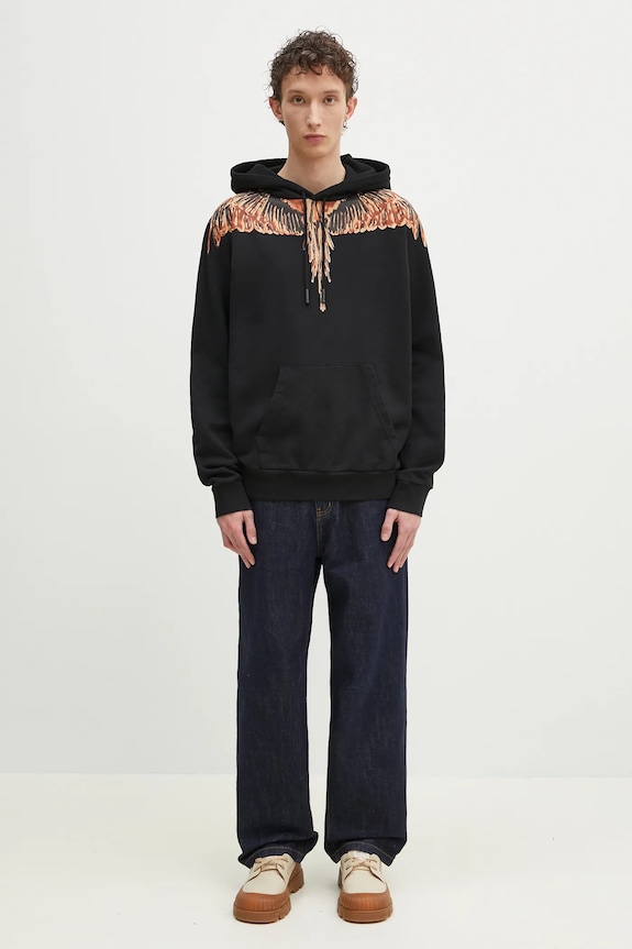 Marcelo Burlon cotton sweatshirt Icon Wings Regular Hoodie Black Orange CMBB007S25FLE0011020 black