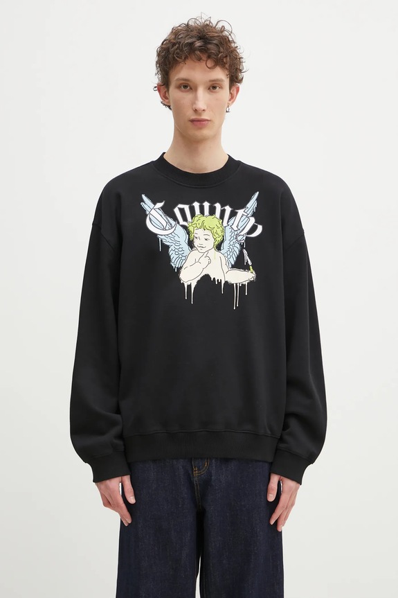 Marcelo Burlon hanorac de bumbac County Angel Boxy Crewneck Black Multico print negru CMBA09CS25FLE0011084