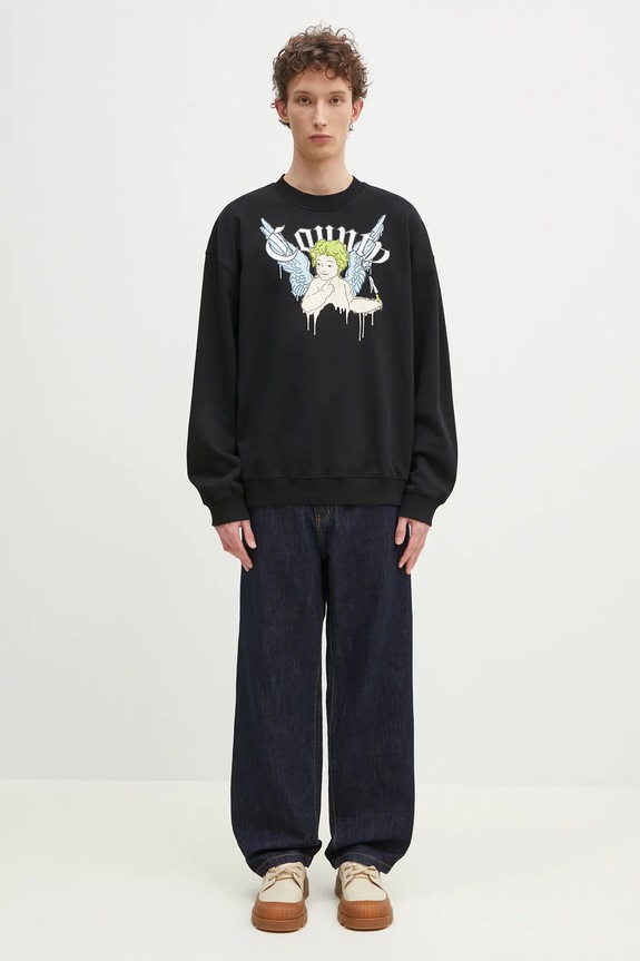 Marcelo Burlon hanorac de bumbac County Angel Boxy Crewneck Black Multico CMBA09CS25FLE0011084 negru
