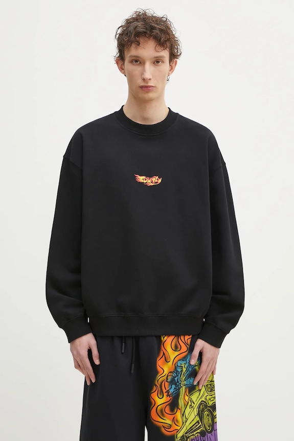 Marcelo Burlon bluza bawełniana County Flame Boxy Crewneck Black Red nadruk czarny CMBA09CS25FLE0051025