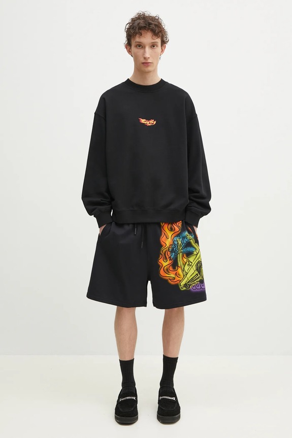 Marcelo Burlon bluza bawełniana County Flame Boxy Crewneck Black Red CMBA09CS25FLE0051025 czarny