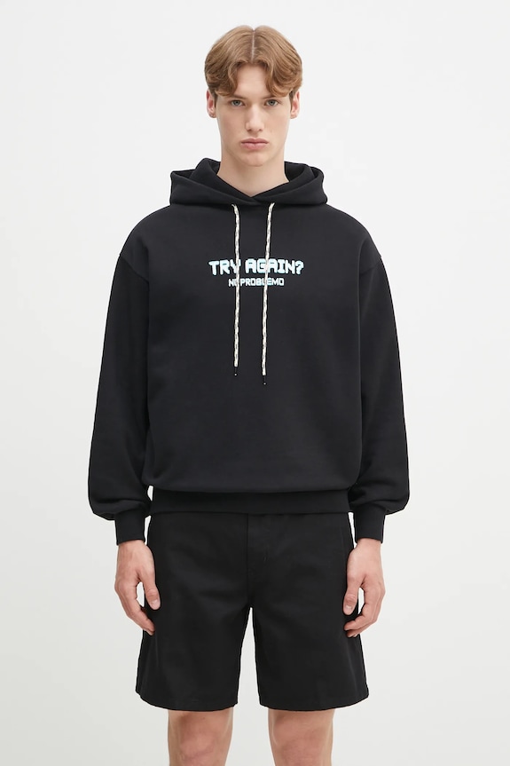 No Problemo hanorac de bumbac Try Again Hoodie print negru NP2001103