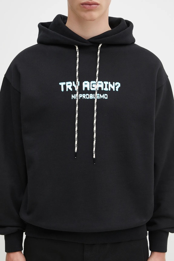 No Problemo hanorac de bumbac Try Again Hoodie negru NP2001103