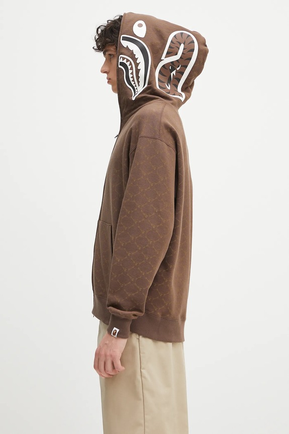 A Bathing Ape cotton sweatshirt College Monogram Relaxed Fit Shark Full 1L30115314 brown SS25