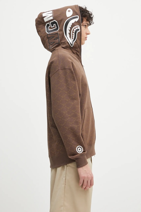 A Bathing Ape cotton sweatshirt College Monogram Relaxed Fit Shark Full brown 1L30115314