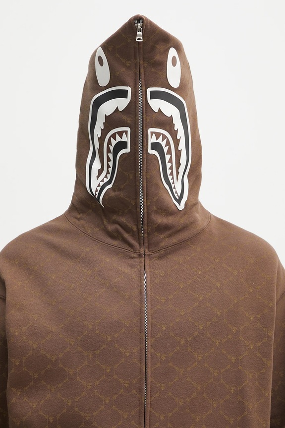 A Bathing Ape cotton sweatshirt College Monogram Relaxed Fit Shark Full 1L30115314 brown