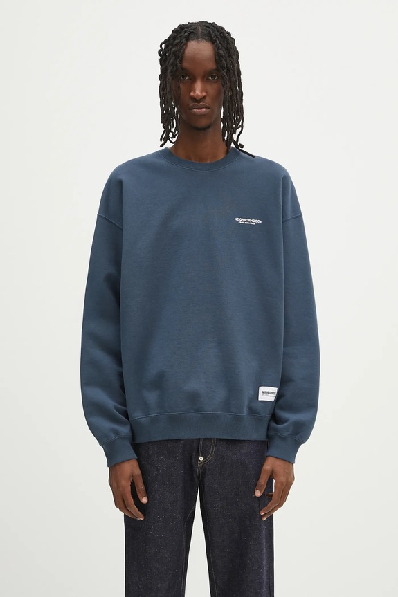 Bavlněná mikina NEIGHBORHOOD Classic Sweat Shirt Ls vzorovaný námořnická modř 242FPNH.CSM01