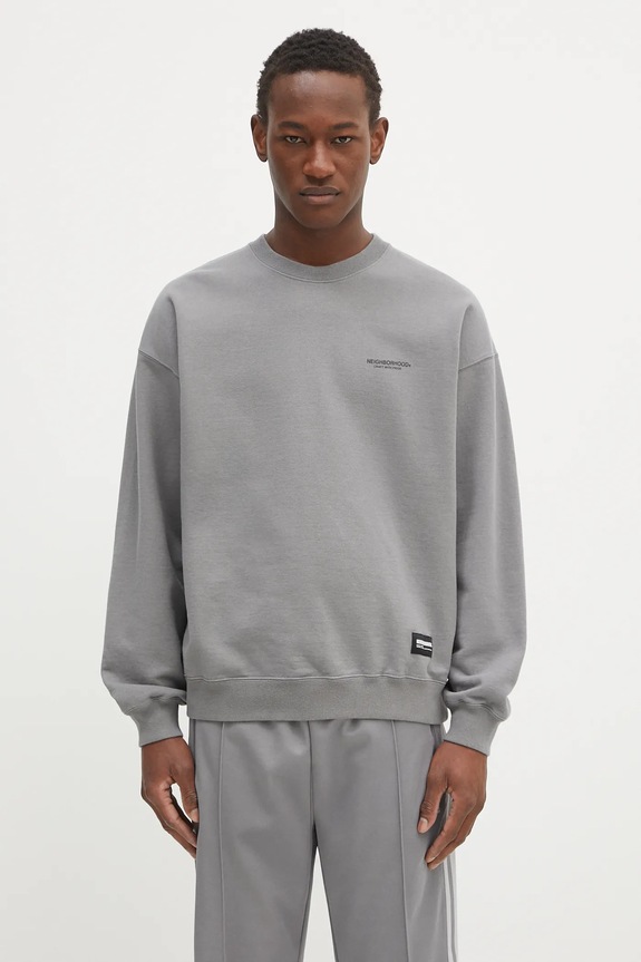 Хлопковая кофта NEIGHBORHOOD Classic Sweat Shirt Ls узор серый 242FPNH.CSM01