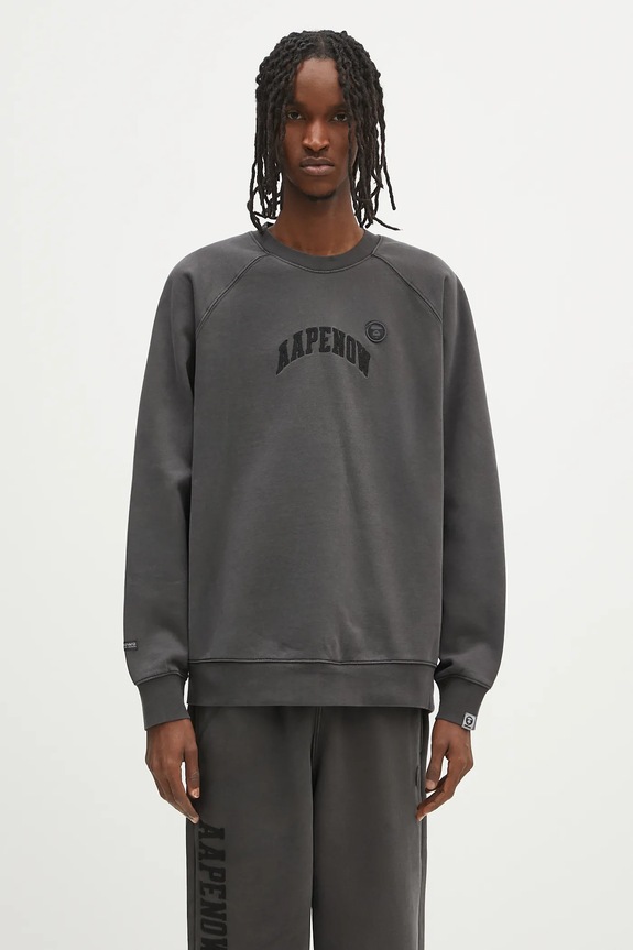 Памучен суичър AAPE Now Crew Neck щампа черен AAPSWMB320XXN