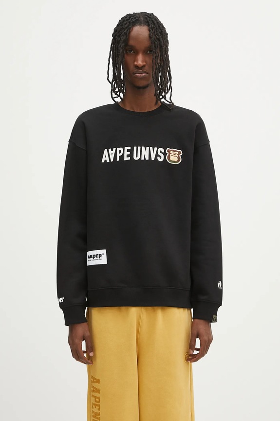 Суичър AAPE Aaper Crew Neck щампа черен AAPSWMB379XXN