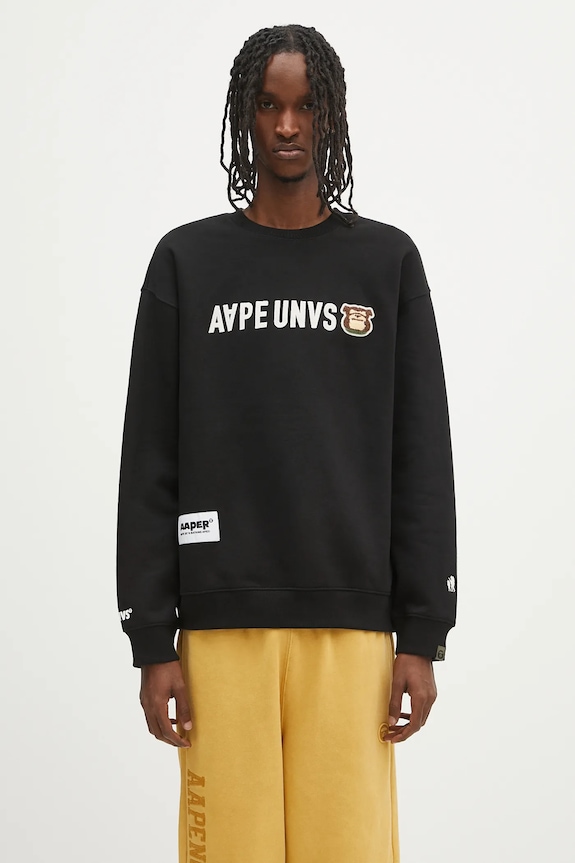 Суичър AAPE Aaper Crew Neck щампа черен AAPSWMB379XXN