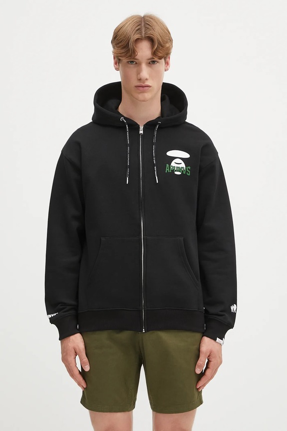 Кофта AAPE Basic Zip Up з капюшоном чорний AAPSWMB343XXN