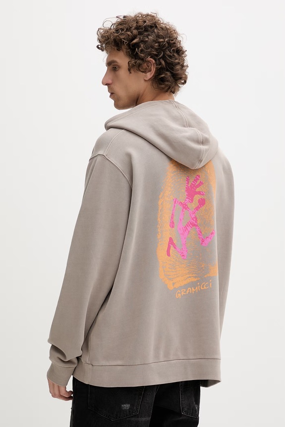 Gramicci bluza męska bawełniana Thumbprint Hooded Sweatshirt nadruk beżowy G5SU.J109
