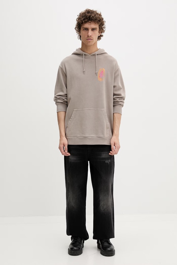 Gramicci bluza męska bawełniana Thumbprint Hooded Sweatshirt G5SU.J109 beżowy SS25