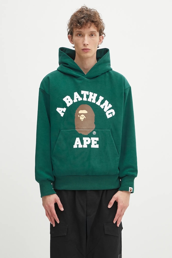 Памучен суичър A Bathing Ape College puffy надпис зелен 1K80114012