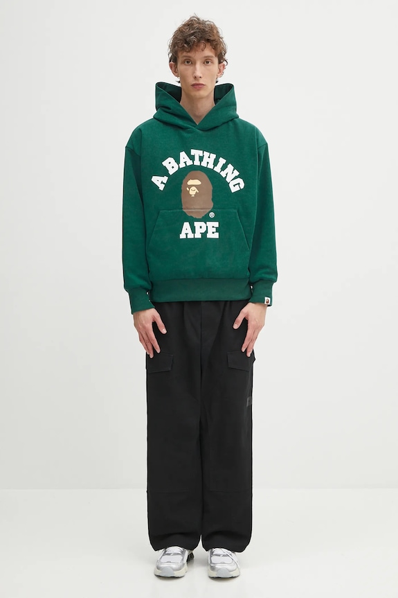 Памучен суичър A Bathing Ape College puffy 1K80114012 зелен