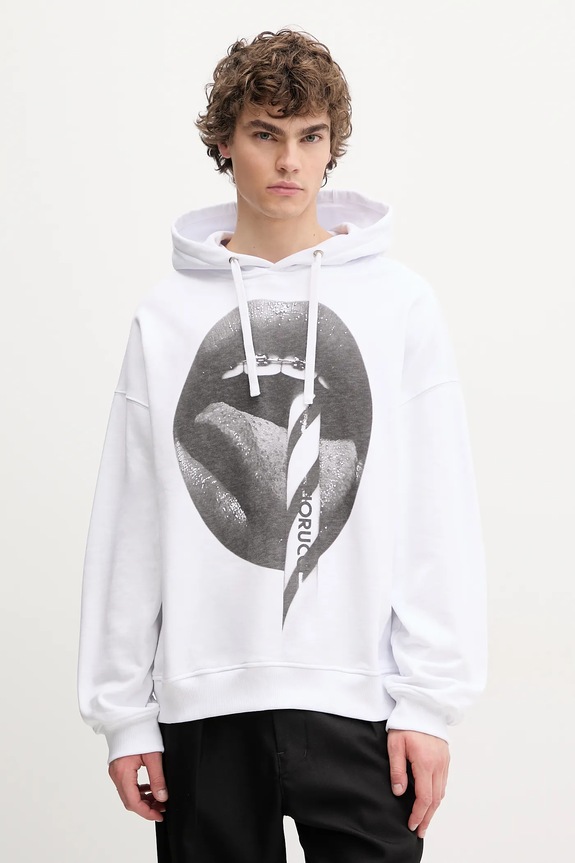 Fiorucci cotton sweatshirt Mouth Print Relaxed Fit Hoodie U02SPSHO092CJ05WH05 white SS25