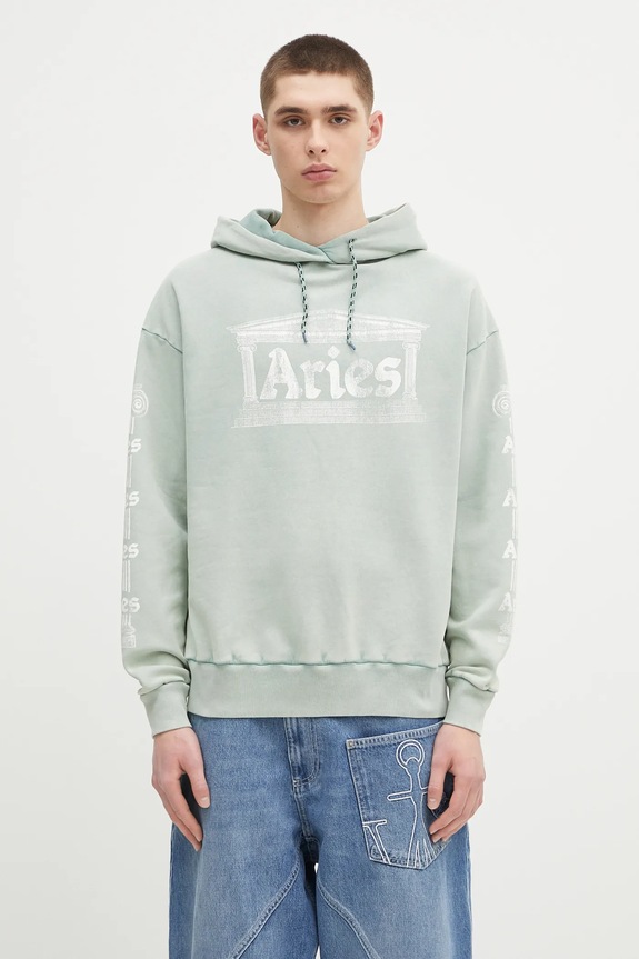 Aries hanorac de bumbac Aged Ancient Column Hoodie print turcoaz AR2003503