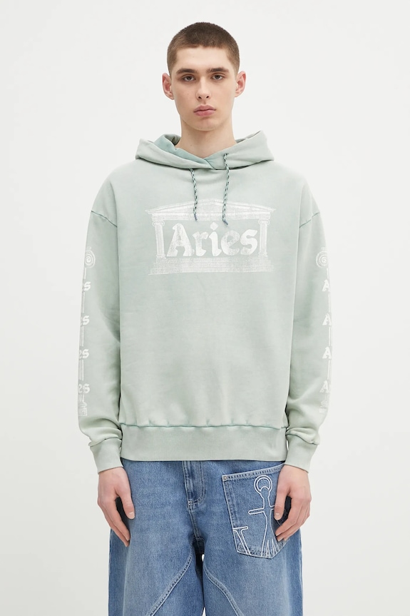 Aries hanorac de bumbac Aged Ancient Column Hoodie print turcoaz AR2003503