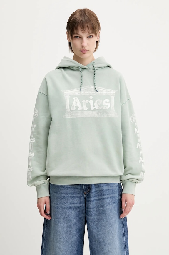 Хлопковая кофта Aries Aged Ancient Column Hoodie AR2003503 бирюзовый SS25
